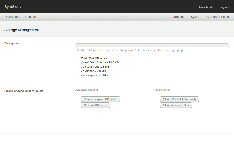 Screenshot of the backend page showing the disk usage graph