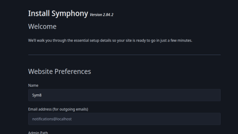 Screenshot of the new installer UI using Pico CSS in dark mode